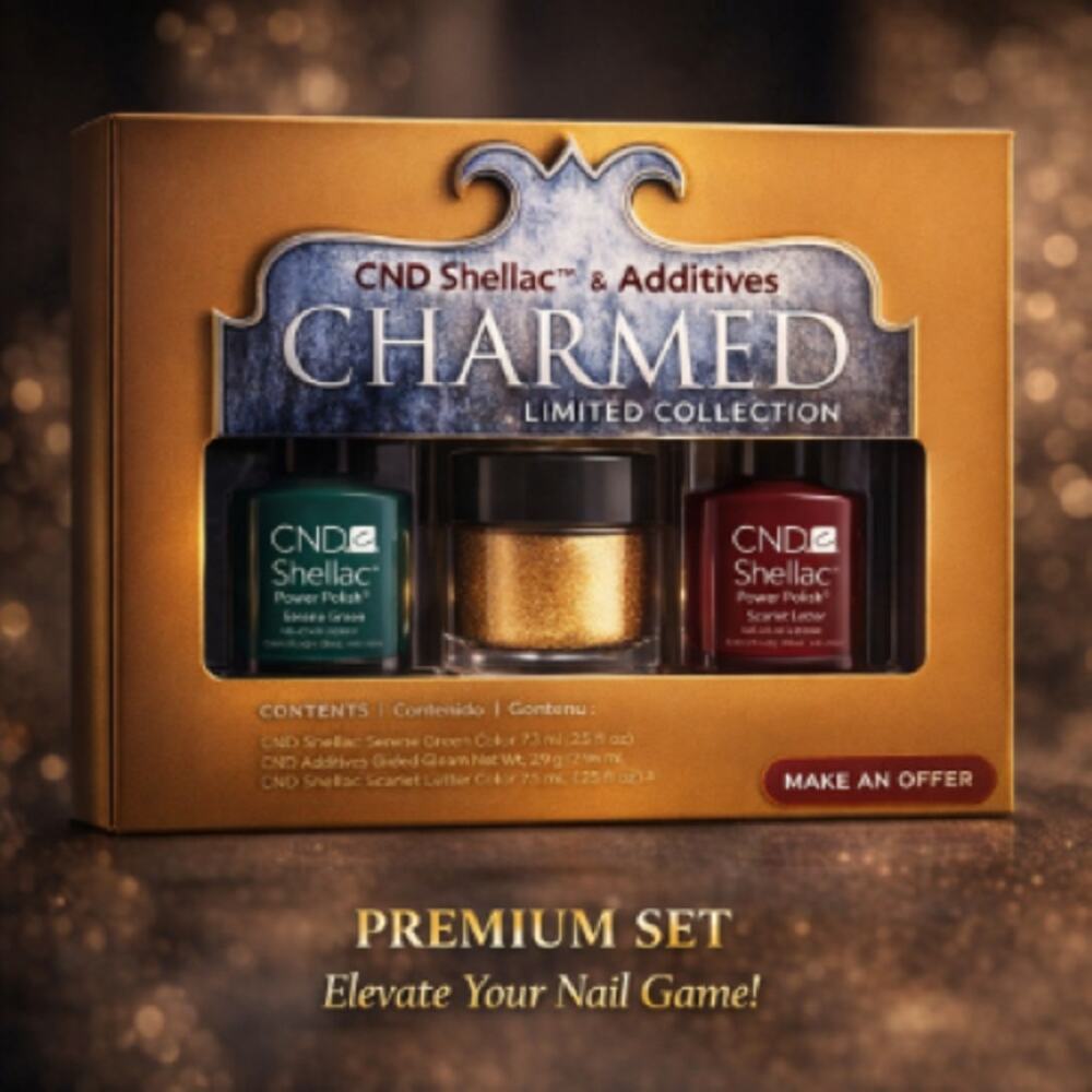 CND Charmed :  Serene Green, Scarlet Letter & Additives Gilded Gleam
